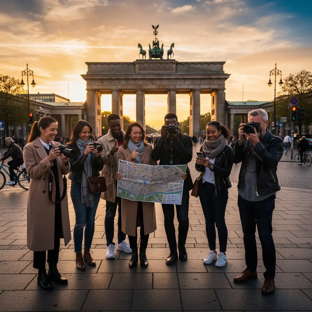 Ein Reisender mit einem Koffer steht am Bahnhof und wartet auf den Zug nach Berlin.