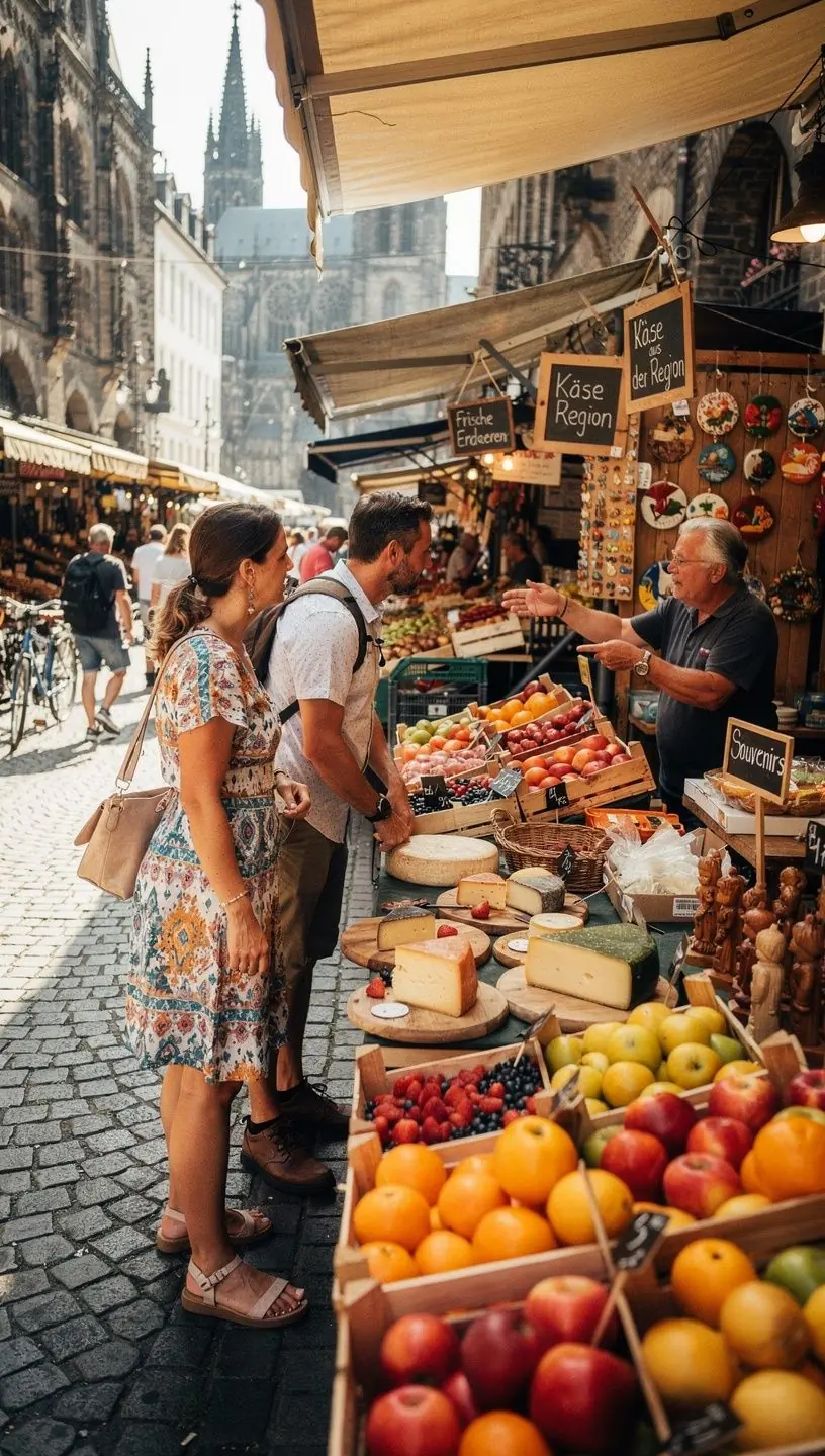 Eine Gruppe von Touristen erkundet die Altstadt einer deutschen Stadt mit historischen Gebäuden.
